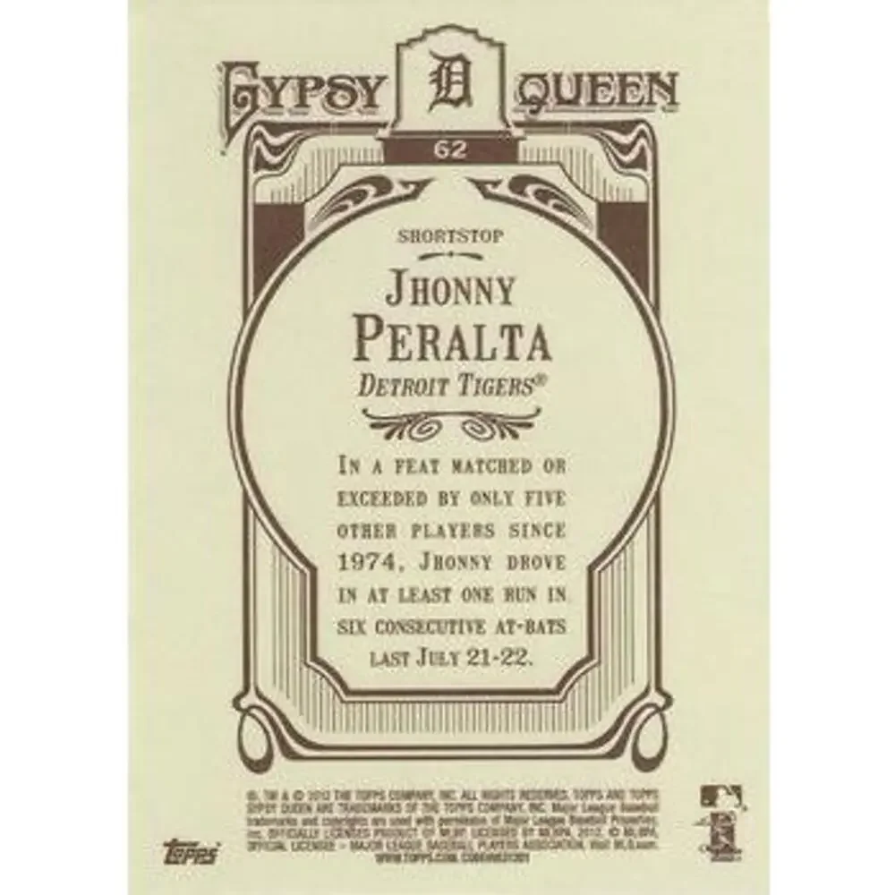 2012 Topps Gypsy Queen Jhonny Peralta # 62 Detroit Tigers